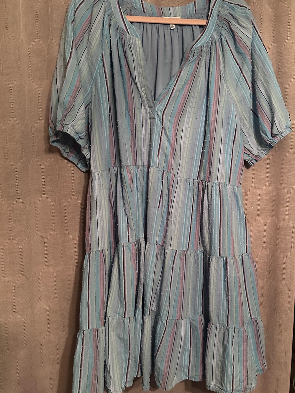 Crown & Ivy Light Blue Striped Tiered Women’s Dress